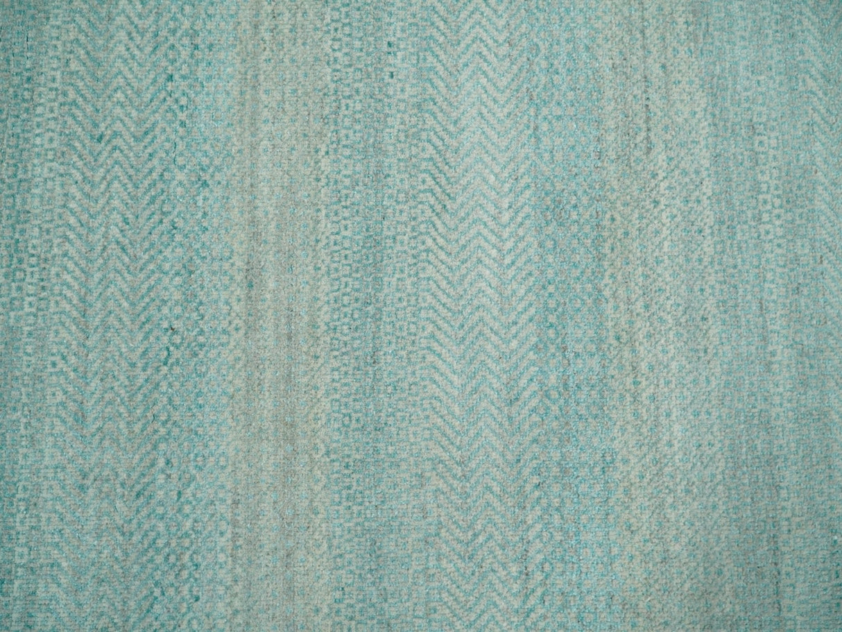 8x10 Modern Geometric Trellis Scandinavian Hand Knotted Blue and Ivory Wool Area Rug | TRDCP937810
