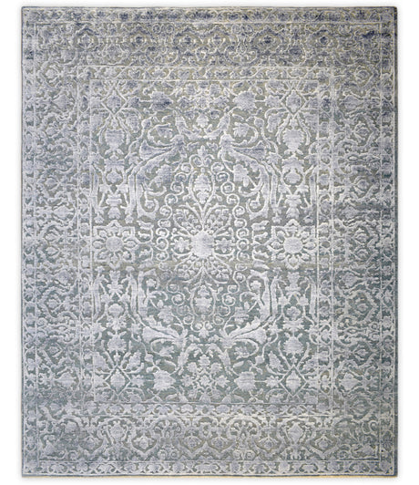 8'x10' Modern Hand made Hand-spun wool and Handspun Bamboo Silk Area Rug | The Rug Decor | TRD2021810