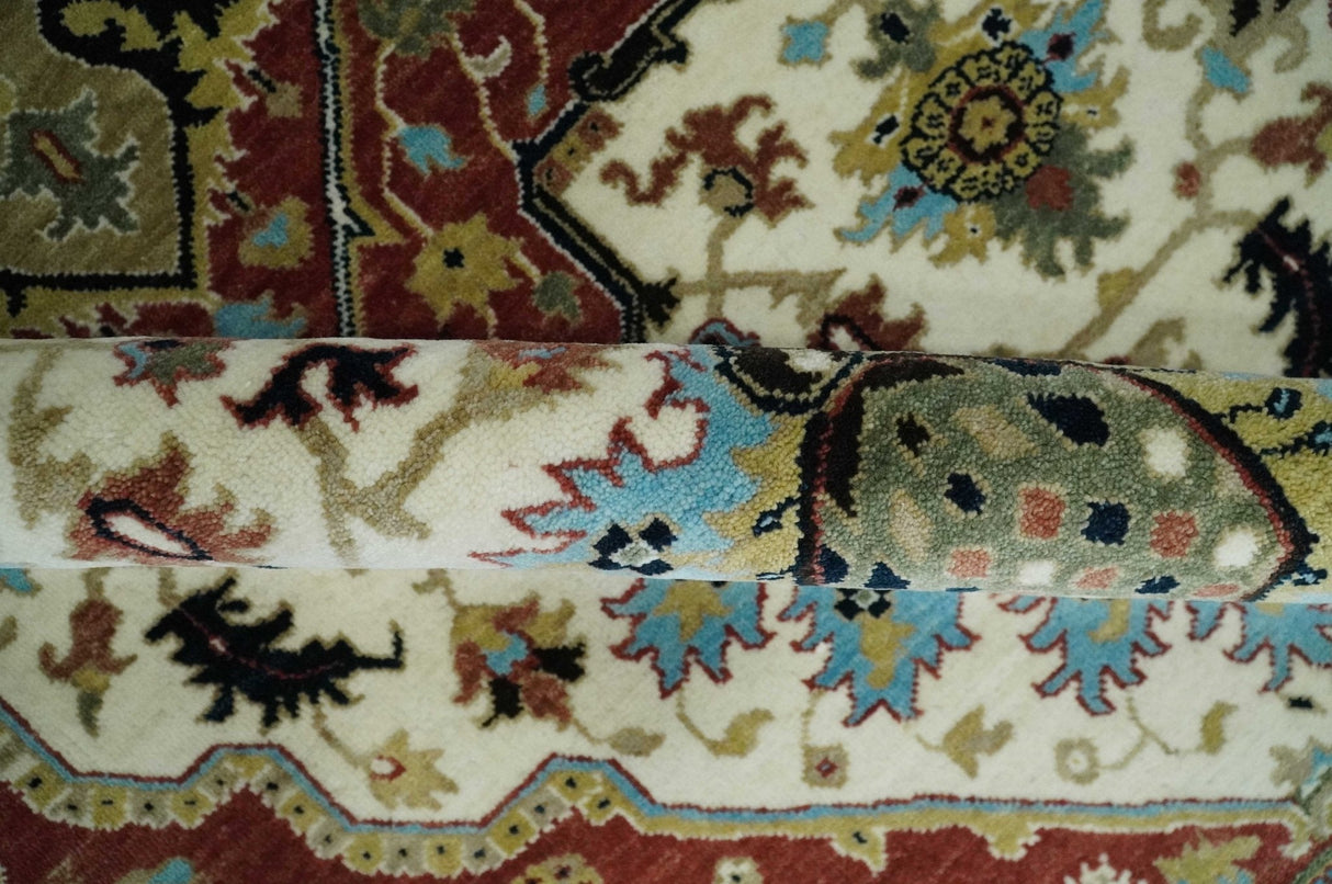8x10 Olive, Rust and Ivory Heriz Serapi Traditional Vintage Antique Hand Knotted Wool Area Rug | TRDCP1363810
