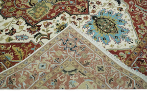 8x10 Olive, Rust and Ivory Heriz Serapi Traditional Vintage Antique Hand Knotted Wool Area Rug | TRDCP1363810