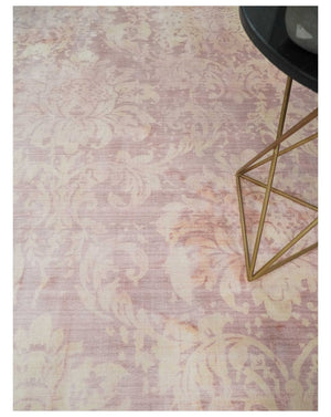 8x10 Pink and Beige Hand Loomed Damask Design Bamboo Silk Area Rug