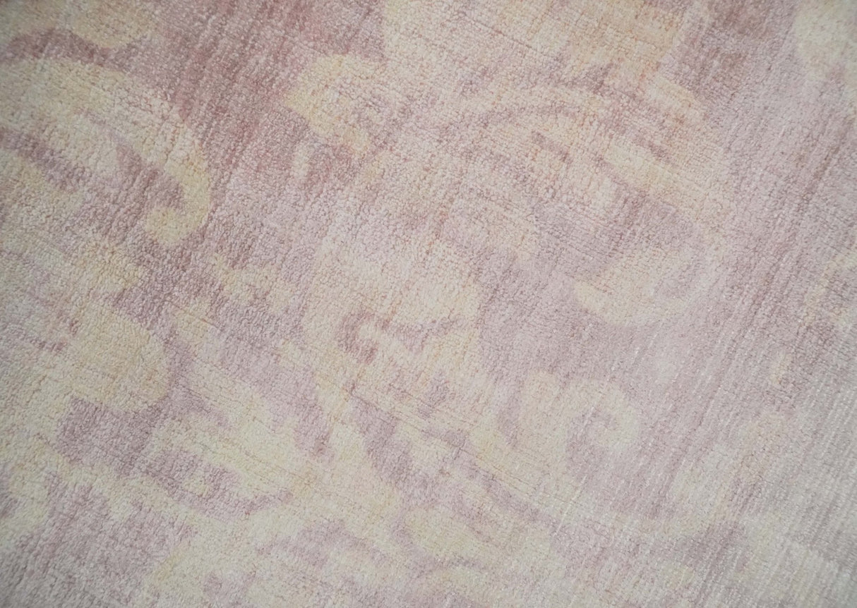 8x10 Pink and Beige Hand Loomed Damask Design Bamboo Silk Area Rug