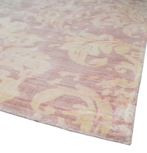 8x10 Pink and Beige Hand Loomed Damask Design Bamboo Silk Area Rug