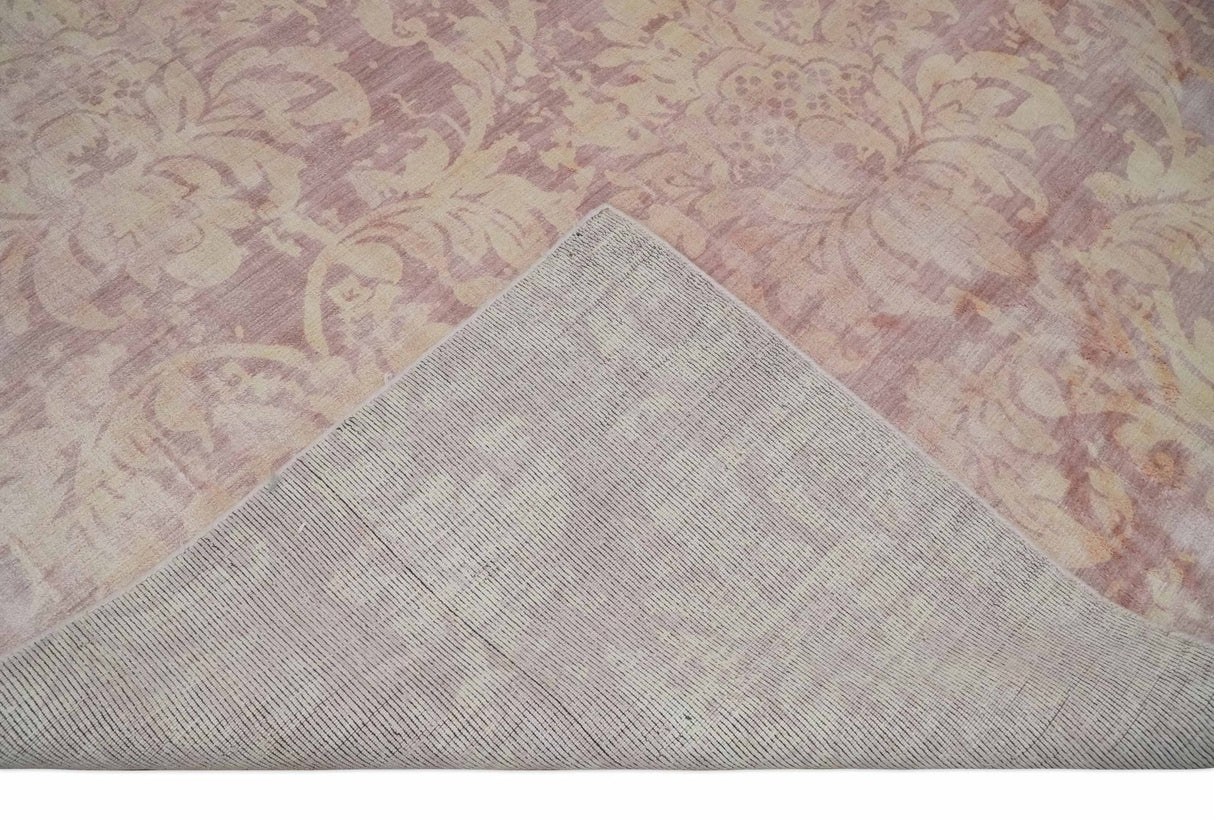8x10 Pink and Beige Hand Loomed Damask Design Bamboo Silk Area Rug
