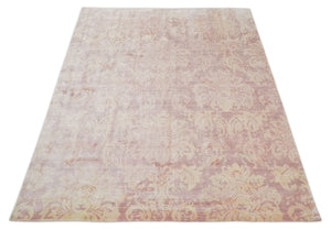 8x10 Pink and Beige Hand Loomed Damask Design Bamboo Silk Area Rug