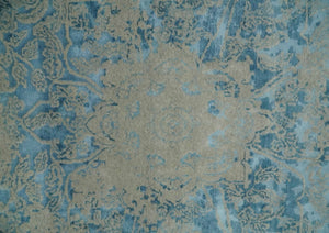 8x10 Premium Hand knotted Blue and Beige Traditional wool and Silk Area Rug
