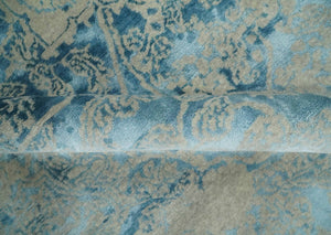 8x10 Premium Hand knotted Blue and Beige Traditional wool and Silk Area Rug