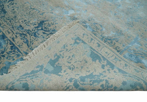 8x10 Premium Hand knotted Blue and Beige Traditional wool and Silk Area Rug