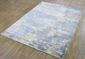 8x10 Rug, Blue and Brown Rug, Modern Abstract Hand loom Printed Viscose Area Rug