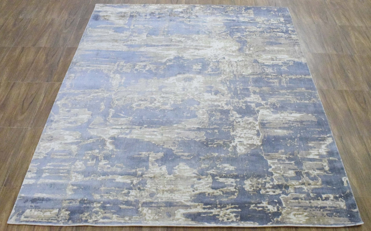 8x10 Rug, Blue and Brown Rug, Modern Abstract Hand loom Printed Viscose Area Rug