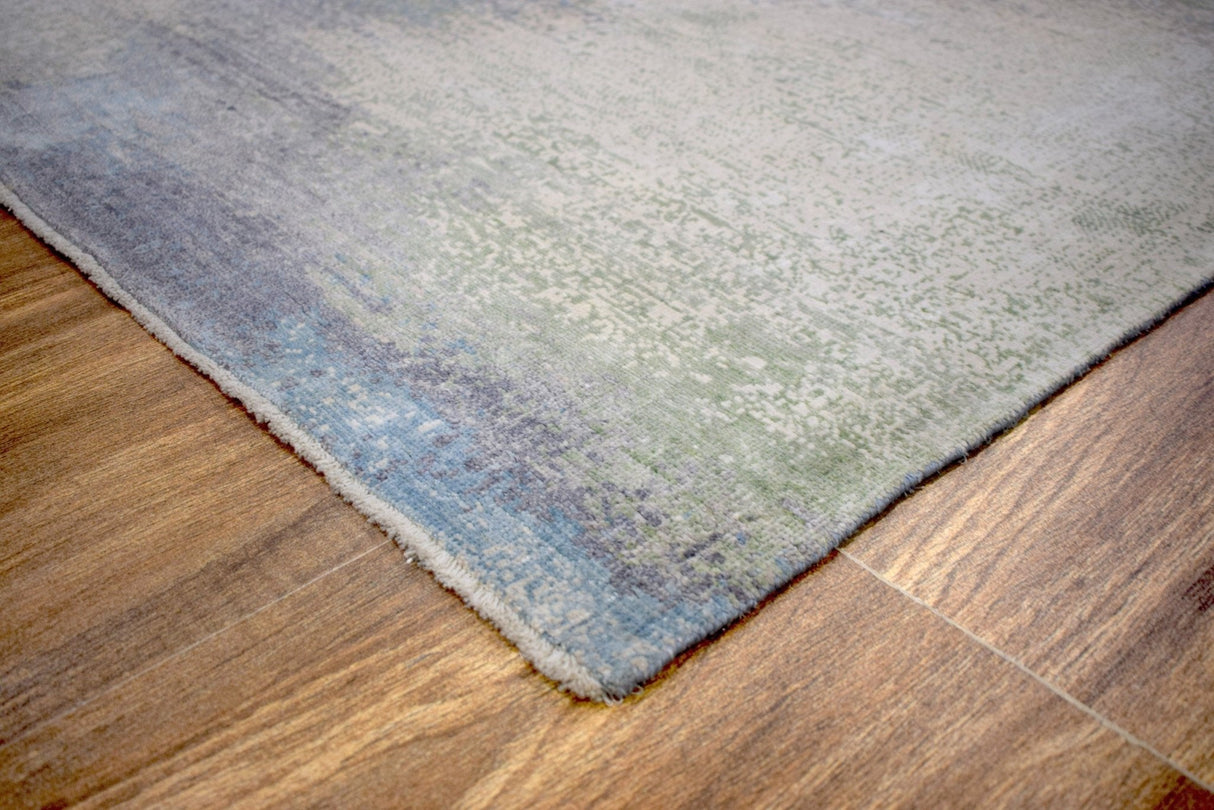 8x10 Rug | Modern Abstract Handmade with Bamboo Silk Blue Area Rug | TRD1750810