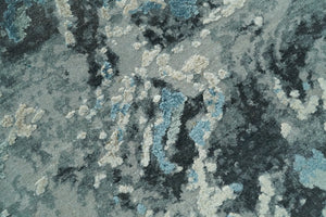 8x10 Rug | One of a Kind Blue and Silver Bamboo Silk Hand Made Modern Abstract Area Rug | SK29