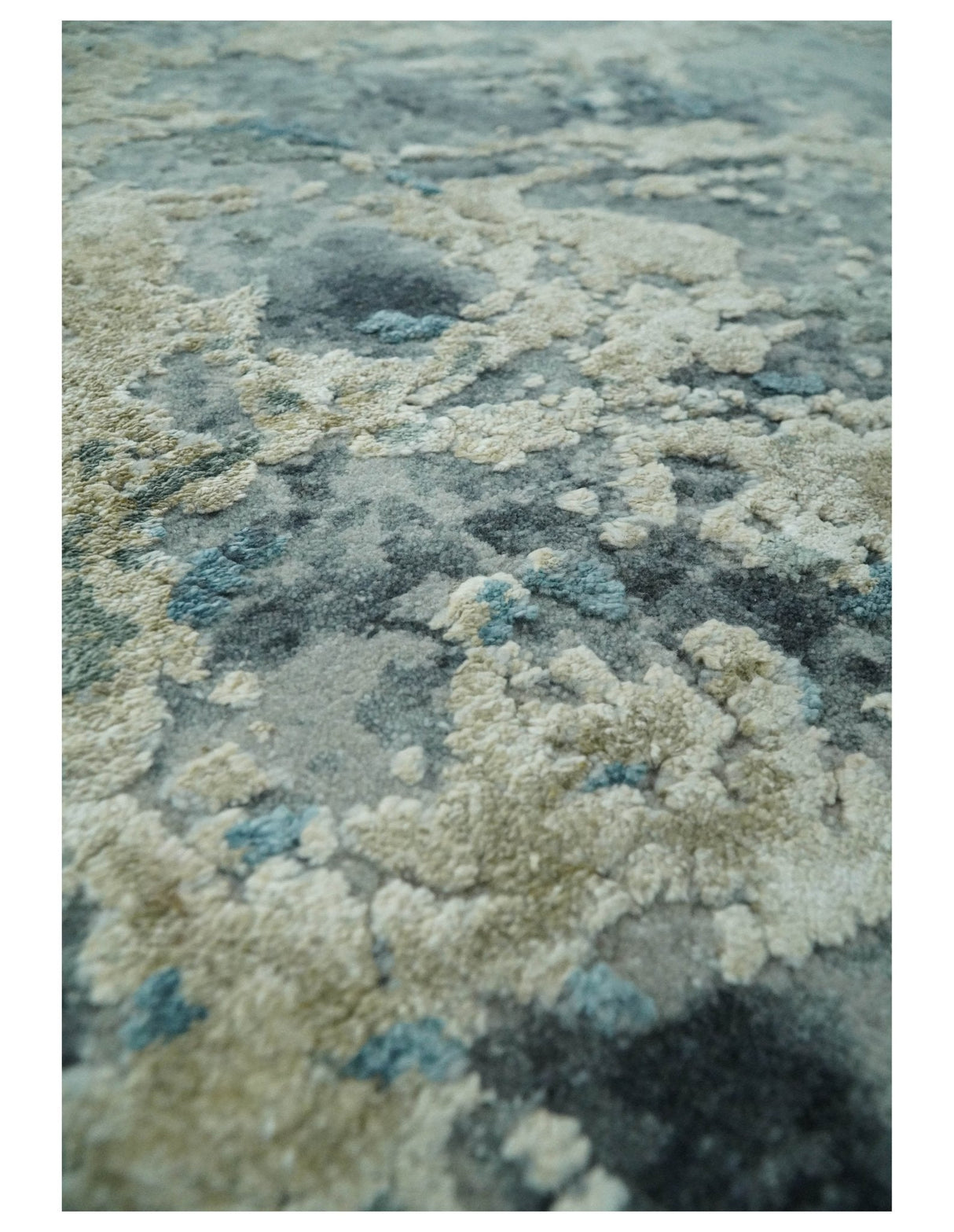 8x10 Rug | One of a Kind Blue and Silver Bamboo Silk Hand Made Modern Abstract Area Rug | SK29