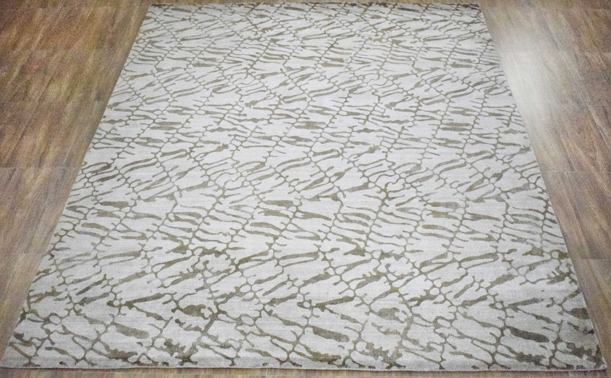 8x10 Rug, White and Brown Rug, Modern and Abstract Rug, Hand-loom Printed Viscose Area Rug | TRD020QT810