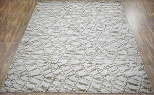 8x10 Rug, White and Brown Rug, Modern and Abstract Rug, Hand-loom Printed Viscose Area Rug | TRD020QT810