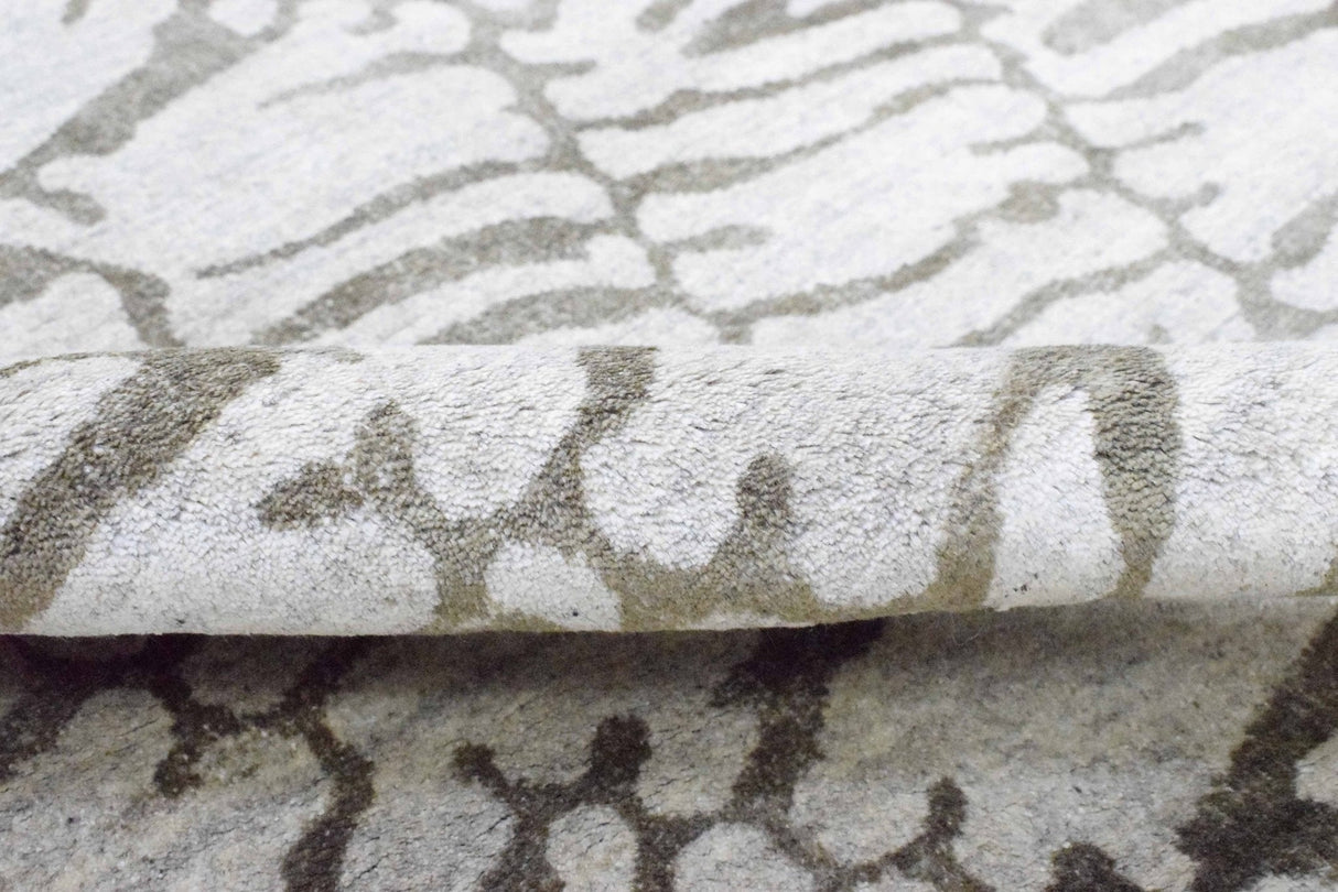 8x10 Rug, White and Brown Rug, Modern and Abstract Rug, Hand-loom Printed Viscose Area Rug | TRD020QT810