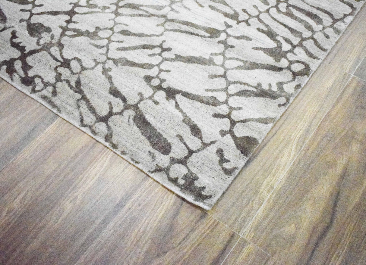 8x10 Rug, White and Brown Rug, Modern and Abstract Rug, Hand-loom Printed Viscose Area Rug | TRD020QT810