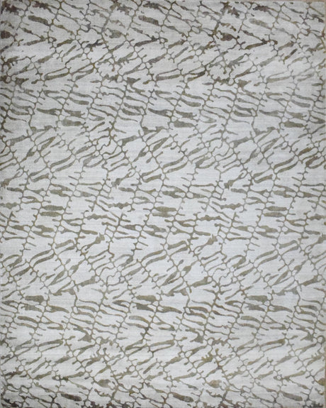 8x10 Rug, White and Brown Rug, Modern and Abstract Rug, Hand-loom Printed Viscose Area Rug | TRD020QT810