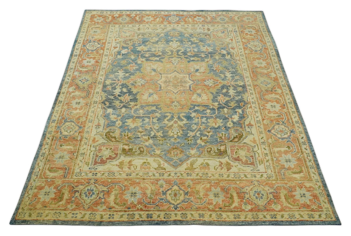 8x10 Rust, Gray and Beige Traditional Vintage Style Hand Knotted Wool Area Rug
