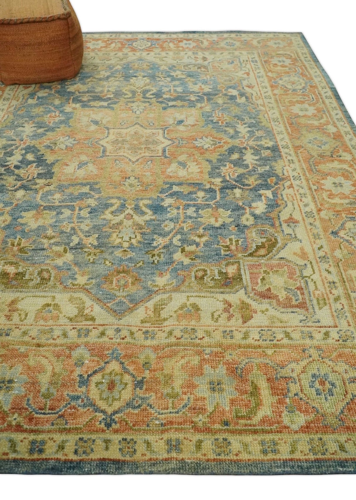 8x10 Rust, Gray and Beige Traditional Vintage Style Hand Knotted Wool Area Rug