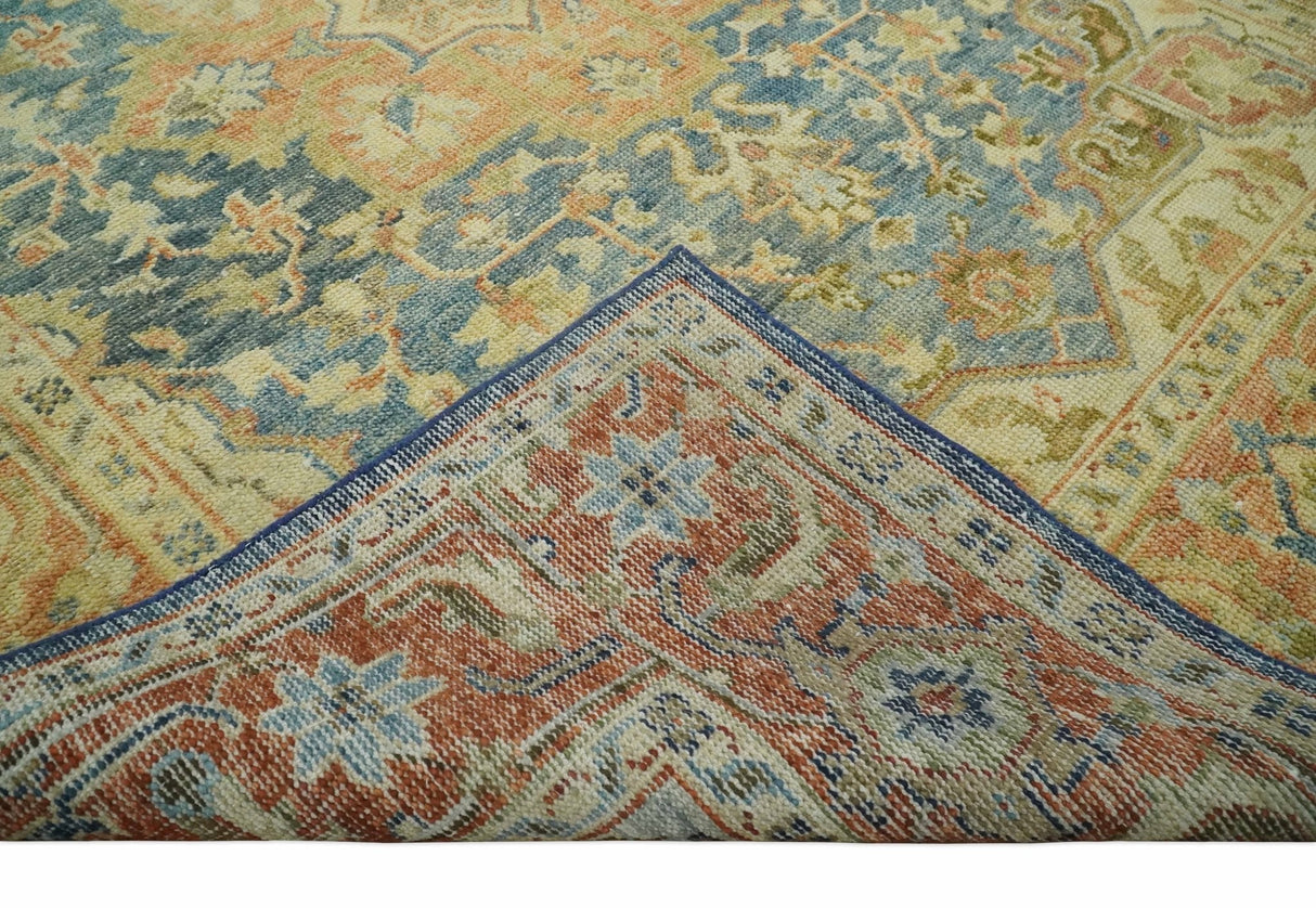 8x10 Rust, Gray and Beige Traditional Vintage Style Hand Knotted Wool Area Rug