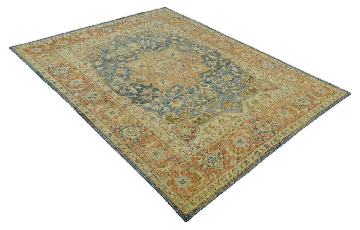 8x10 Rust, Gray and Beige Traditional Vintage Style Hand Knotted Wool Area Rug