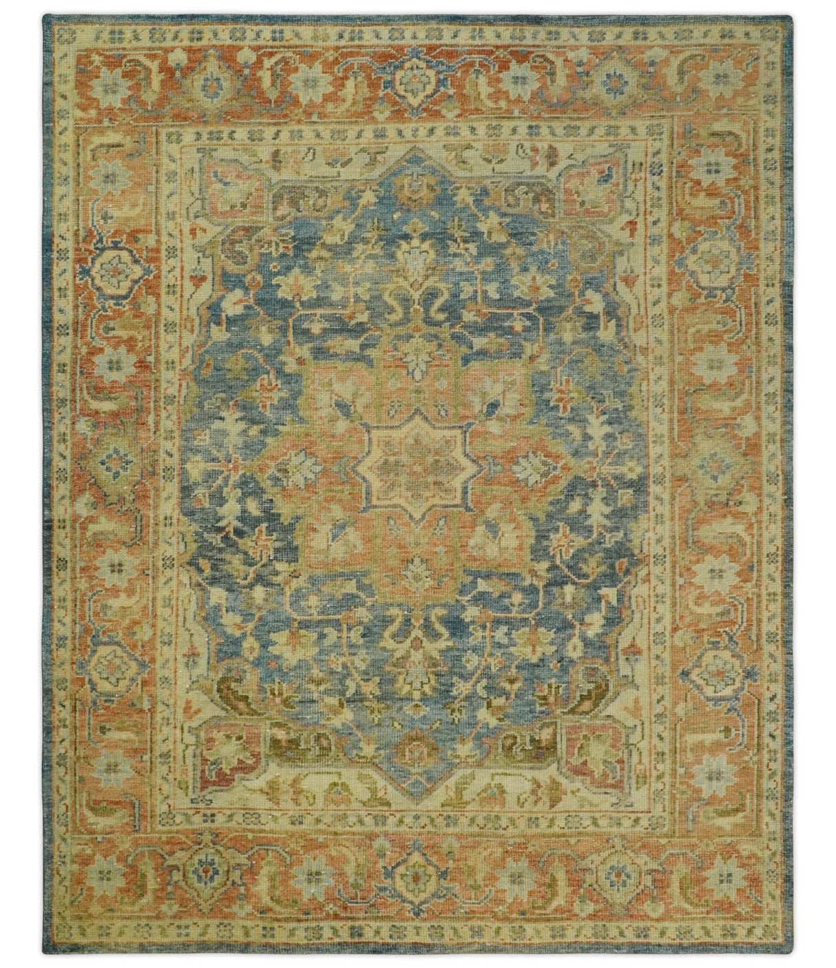 8x10 Rust, Gray and Beige Traditional Vintage Style Hand Knotted Wool Area Rug