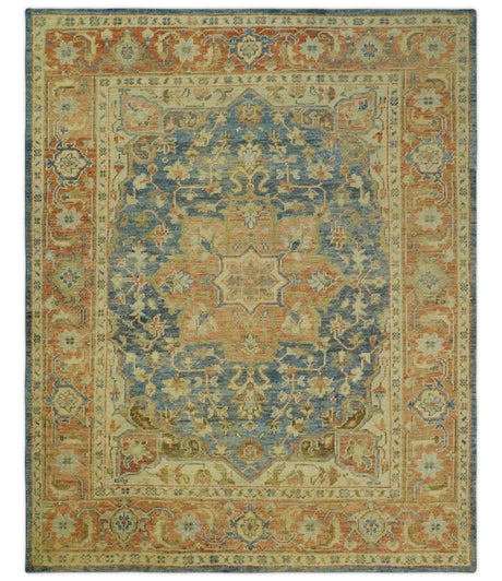 8x10 Rust, Gray and Beige Traditional Vintage Style Hand Knotted Wool Area Rug