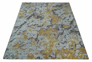 8x10 Silver, Charcoal and Gold Modern Abstract Handmade Wool and Art Silk Area Rug