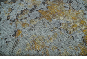 8x10 Silver, Charcoal and Gold Modern Abstract Handmade Wool and Art Silk Area Rug