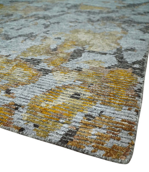 8x10 Silver, Charcoal and Gold Modern Abstract Handmade Wool and Art Silk Area Rug