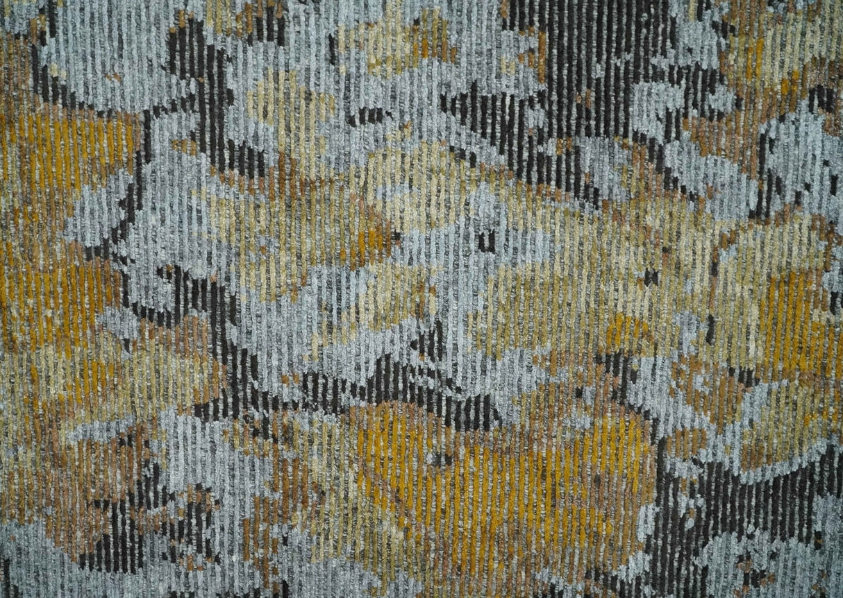 8x10 Silver, Charcoal and Gold Modern Abstract Handmade Wool and Art Silk Area Rug