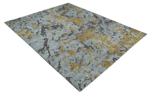 8x10 Silver, Charcoal and Gold Modern Abstract Handmade Wool and Art Silk Area Rug