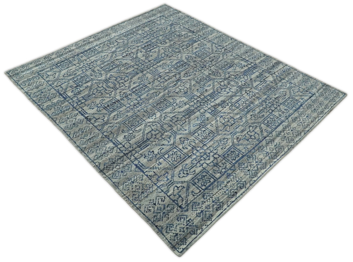 8x10 Silver, Gray and Blue Traditional Persian Minimal Area Rug | TRD43580810