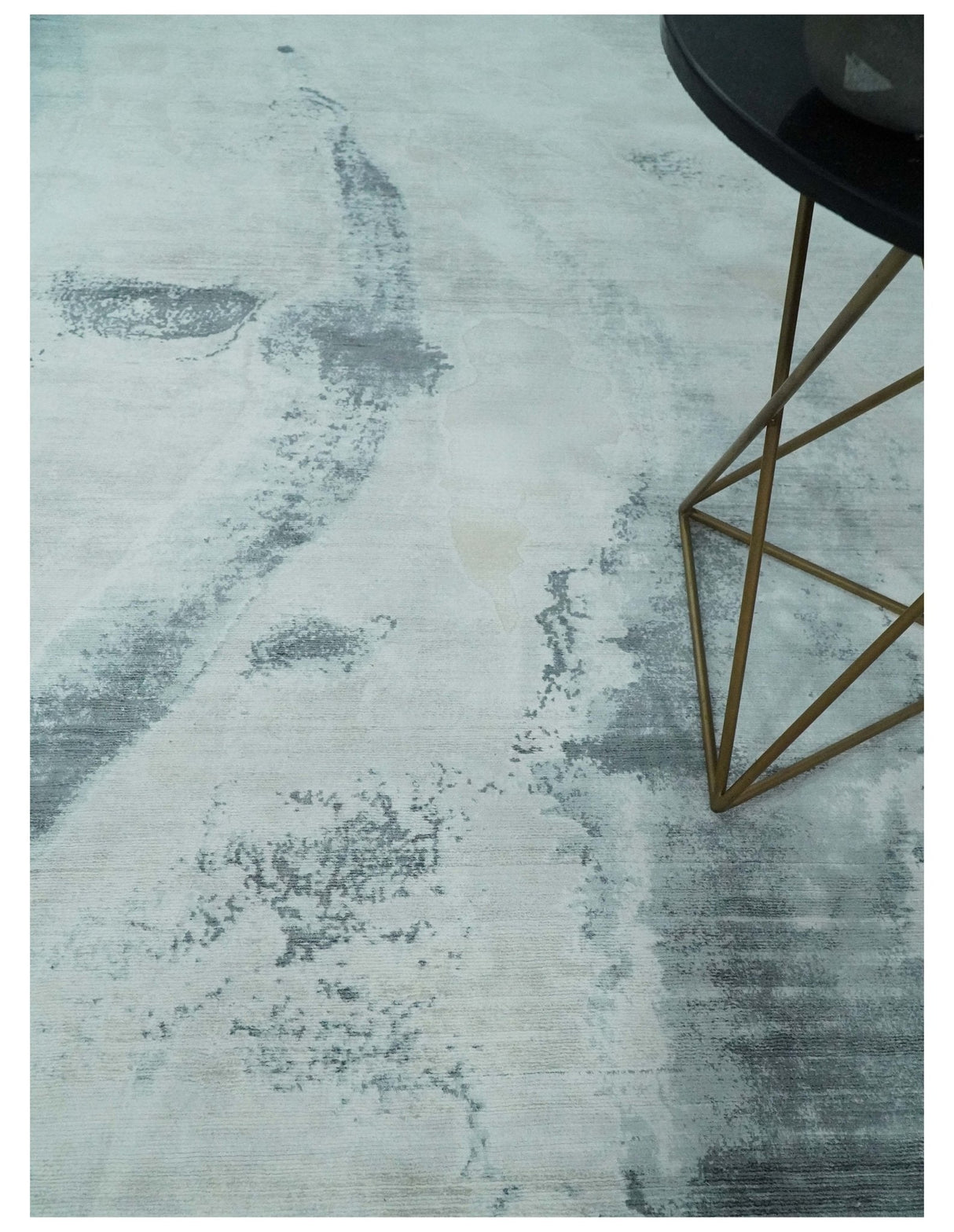 8x10 Silver, Ivory and Charcoal Modern Abstract Hand Loomed Art Silk Area Rug