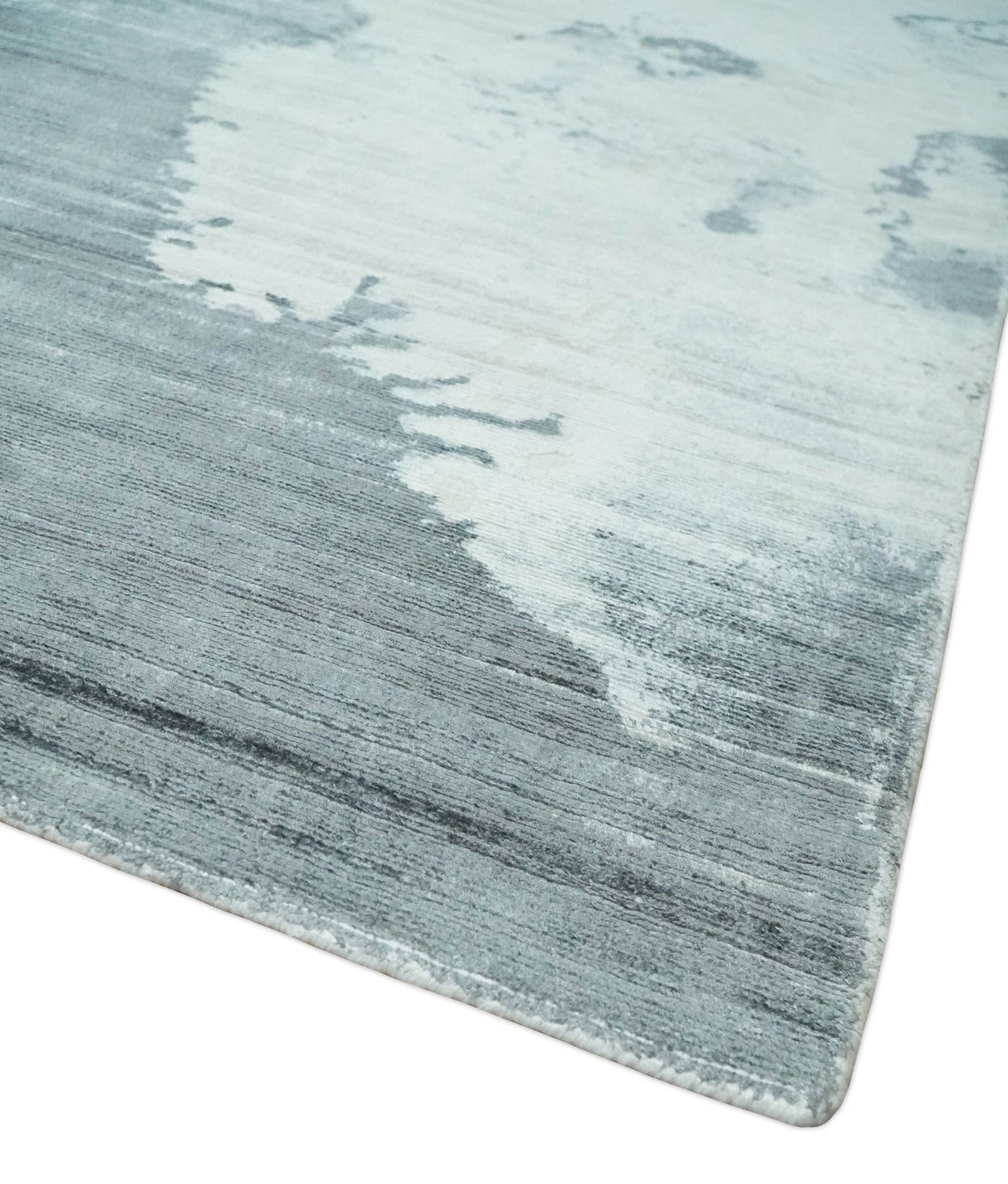 8x10 Silver, Ivory and Charcoal Modern Abstract Hand Loomed Art Silk Area Rug