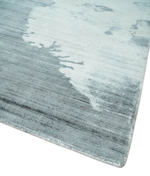 8x10 Silver, Ivory and Charcoal Modern Abstract Hand Loomed Art Silk Area Rug