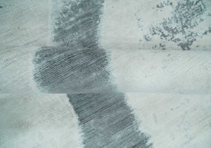 8x10 Silver, Ivory and Charcoal Modern Abstract Hand Loomed Art Silk Area Rug