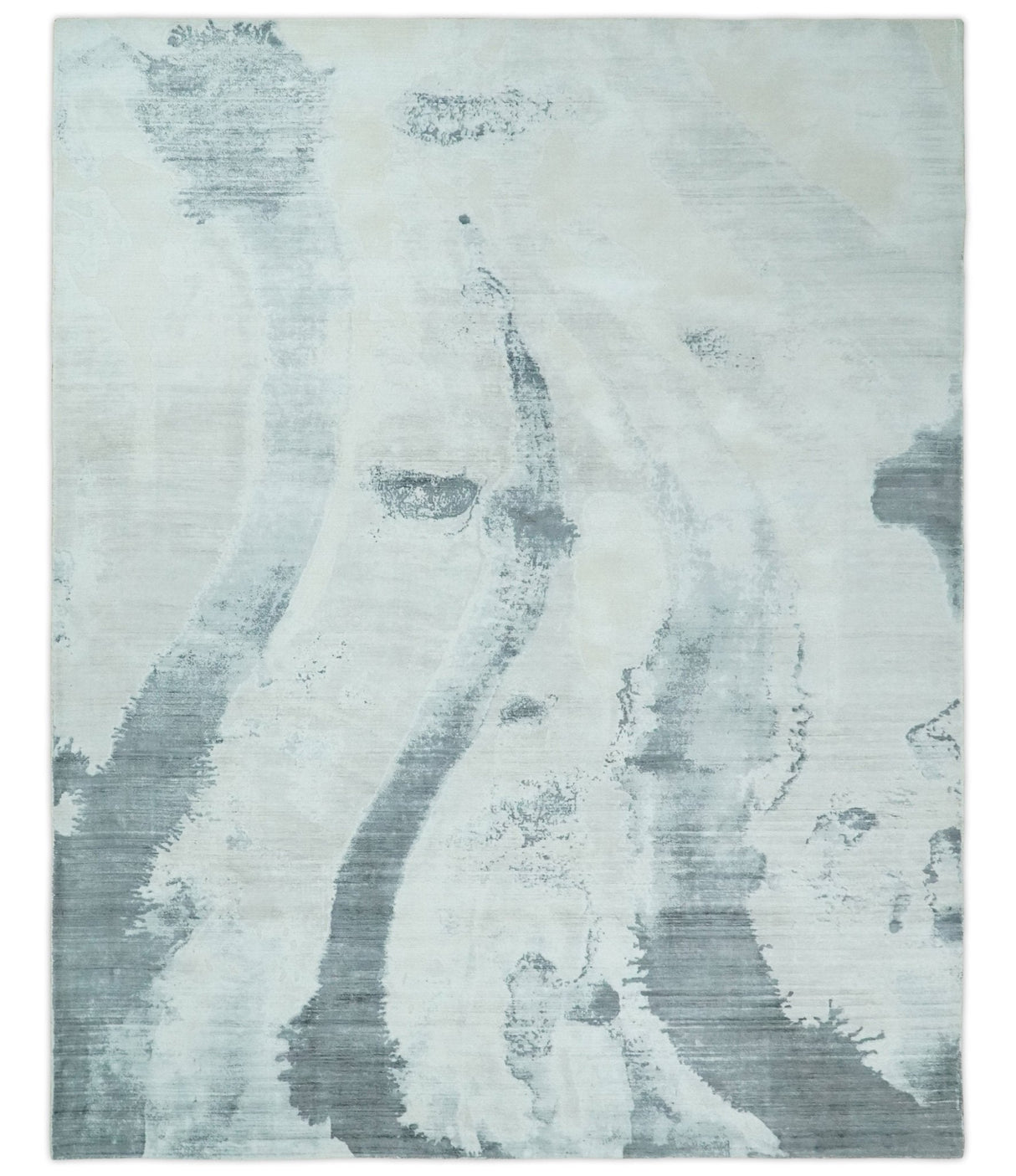 8x10 Silver, Ivory and Charcoal Modern Abstract Hand Loomed Art Silk Area Rug