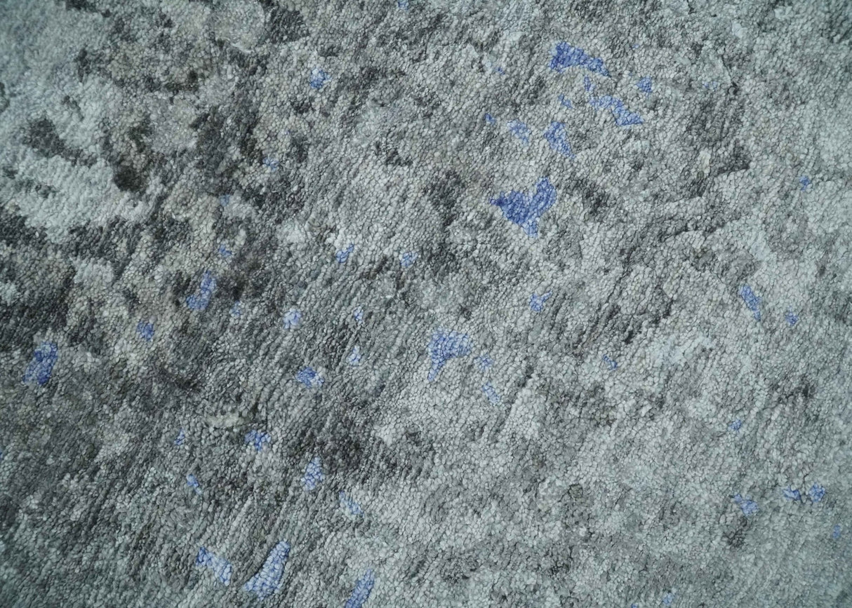 8x10 Silver, Ivory and Charcoal Modern Abstract Handmade Bamboo Silk Area Rug