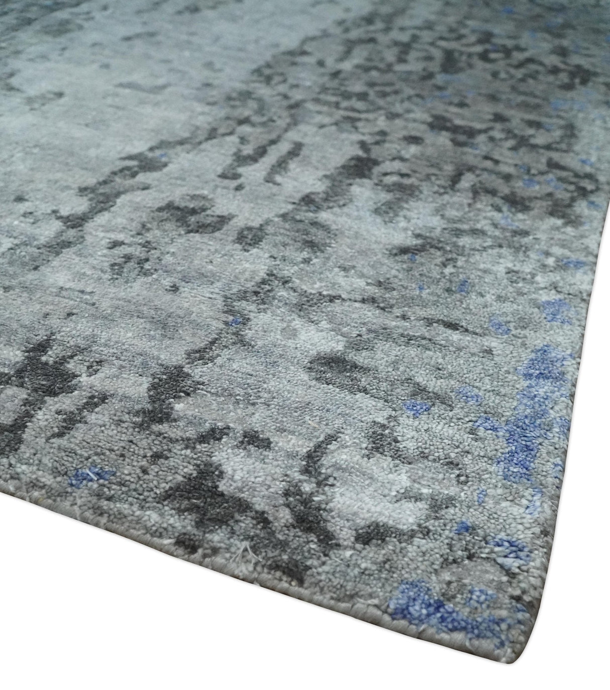 8x10 Silver, Ivory and Charcoal Modern Abstract Handmade Bamboo Silk Area Rug