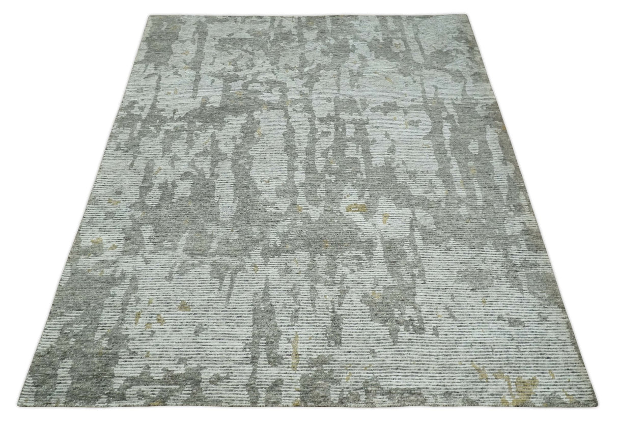8x10 Silver and Charcoal Modern Abstract Handmade Wool Area Rug