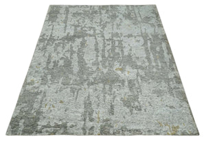 8x10 Silver and Charcoal Modern Abstract Handmade Wool Area Rug