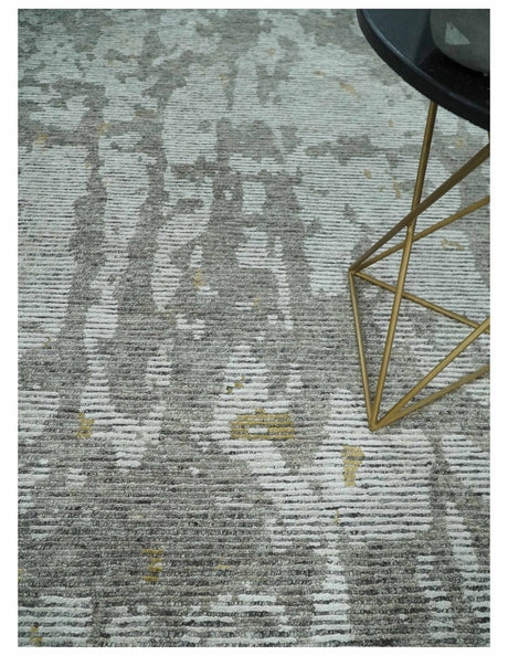 8x10 Silver and Charcoal Modern Abstract Handmade Wool Area Rug