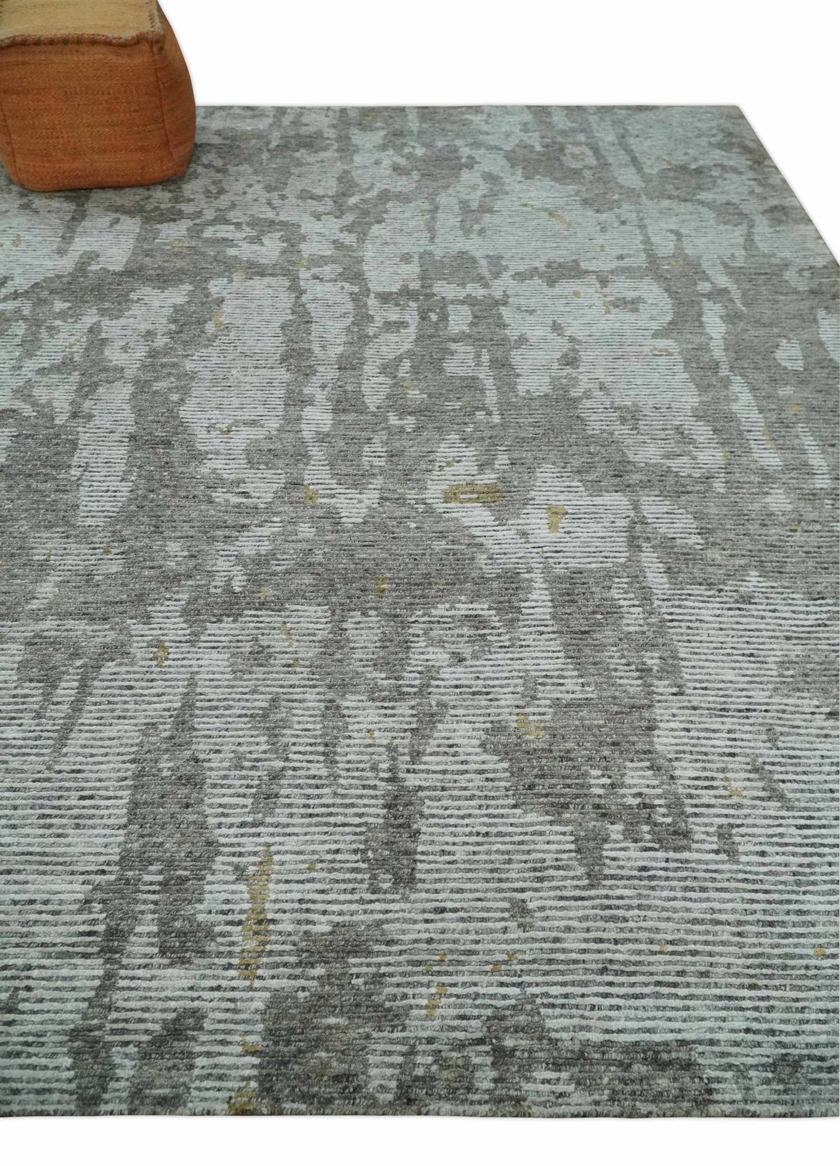 8x10 Silver and Charcoal Modern Abstract Handmade Wool Area Rug