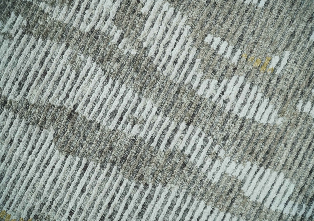 8x10 Silver and Charcoal Modern Abstract Handmade Wool Area Rug