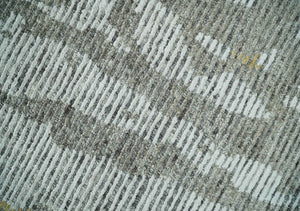 8x10 Silver and Charcoal Modern Abstract Handmade Wool Area Rug
