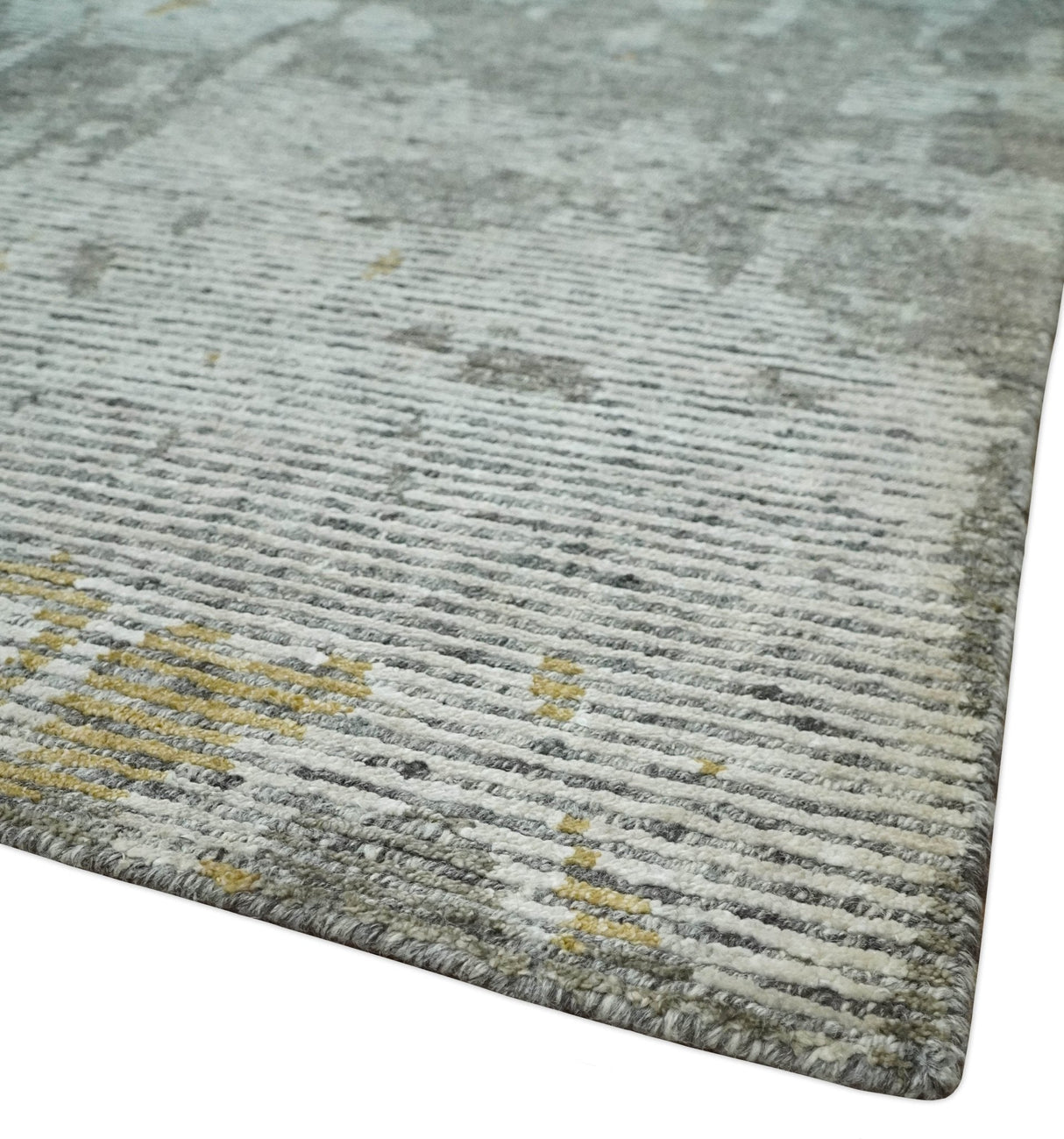 8x10 Silver and Charcoal Modern Abstract Handmade Wool Area Rug
