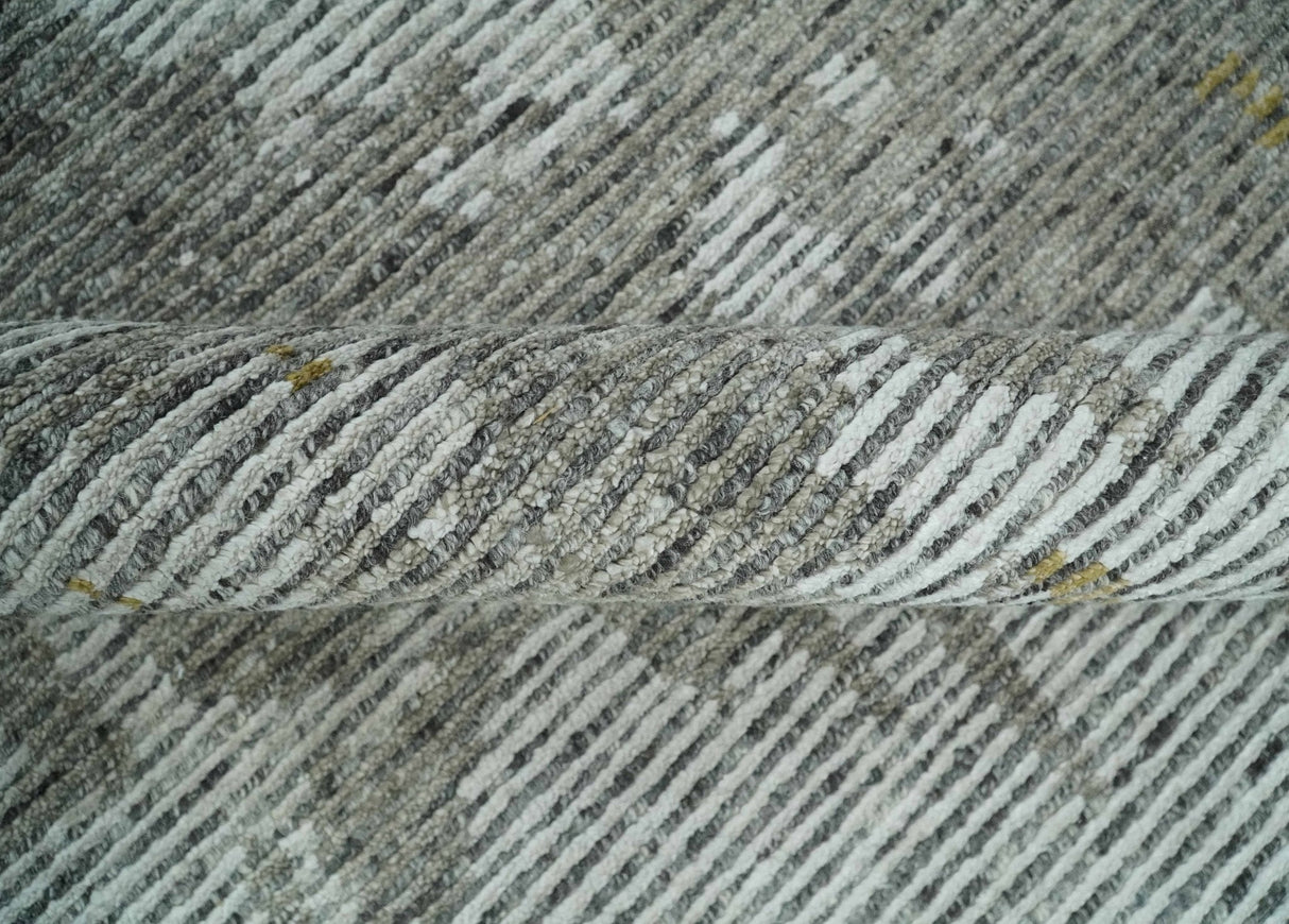 8x10 Silver and Charcoal Modern Abstract Handmade Wool Area Rug