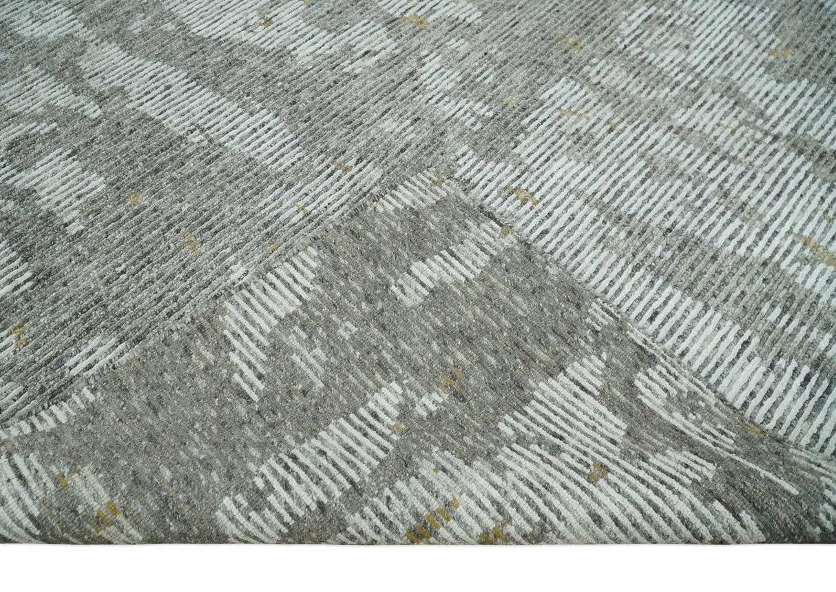 8x10 Silver and Charcoal Modern Abstract Handmade Wool Area Rug